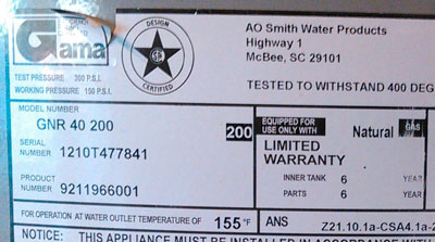 age chart for ao smith water heater
